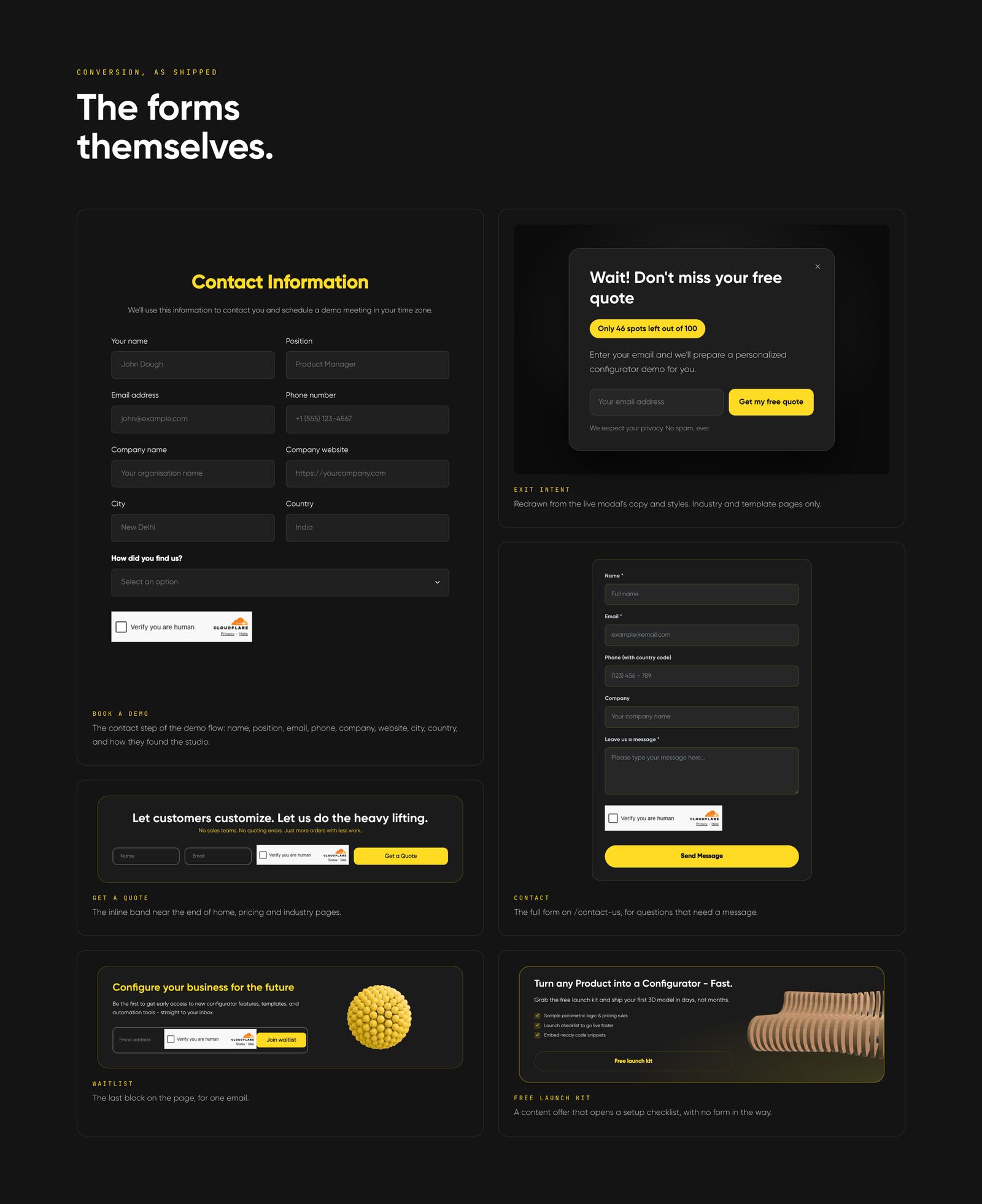 Configurator.tech · The forms themselves.